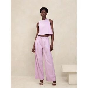 Banana Republic Linen Blend Wide Leg Pleated Trouser Pants Women 6 Pink Lavender